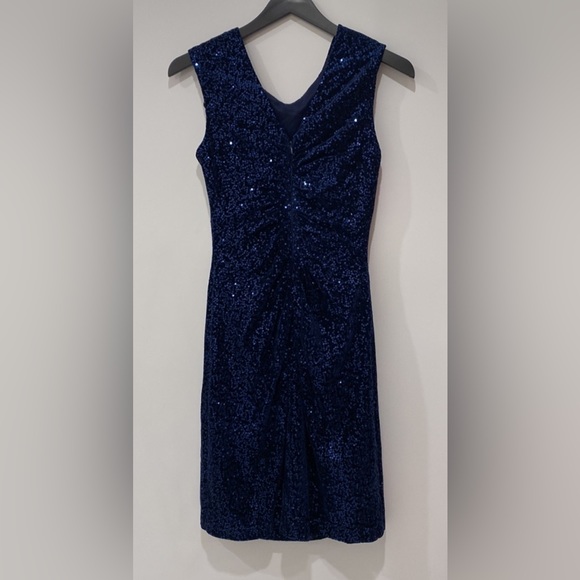 **NWOT ** Eliza J Velvet Allover Sequin Sheath Dress Navy Blue - Picture 5 of 17